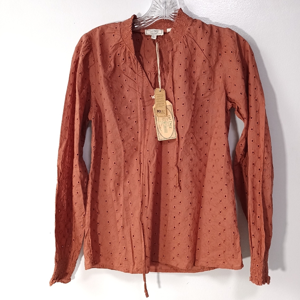 Fat Face Nellie Broderie Blouse in Rust Brown Size 2 NWT New